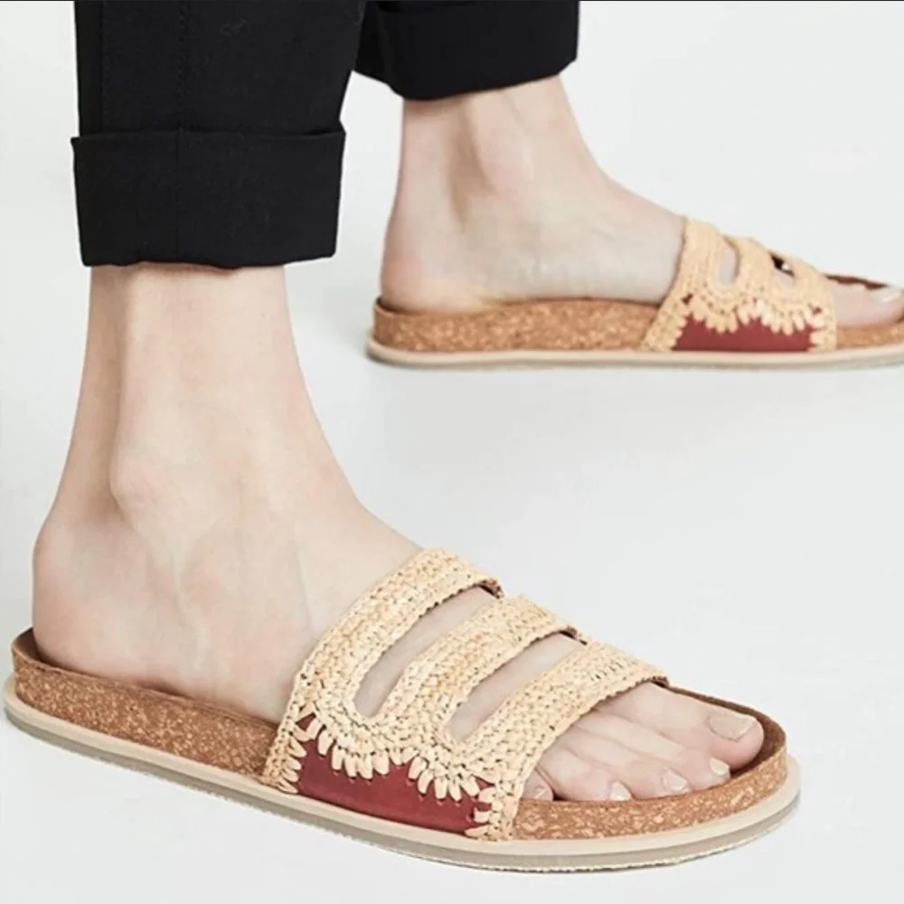 Free People Crete Cream Footbed Sandals with red accents